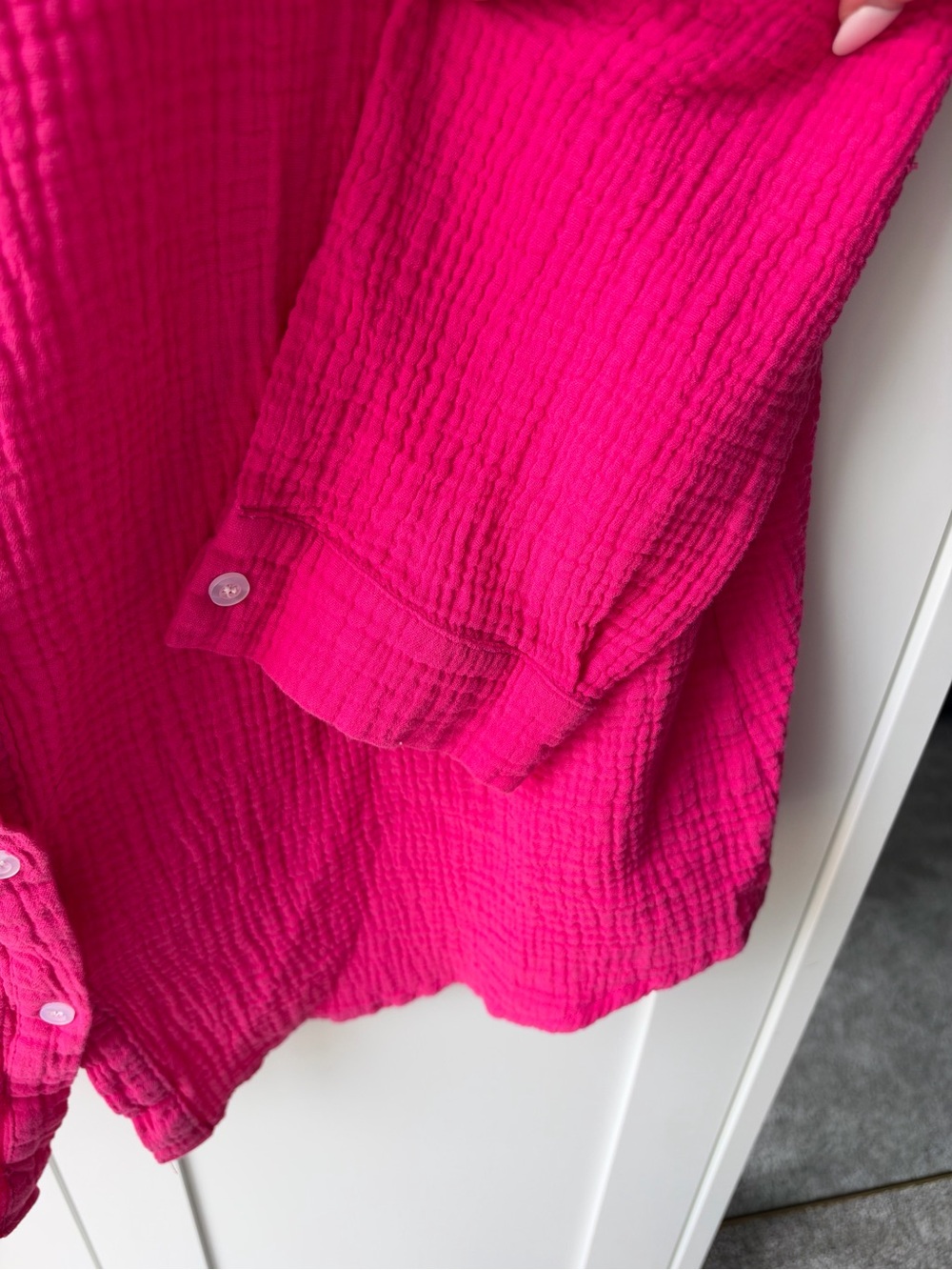 Hot Pink Cotton Gauze Button-Down Shirt | XL | Resort Beach Cover-Up - Picture 6 of 6